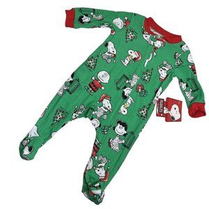 Peanuts Christmas Pajamas Sz 3/6 M Snoopy Charlie Brown Sleeper Romper Holiday